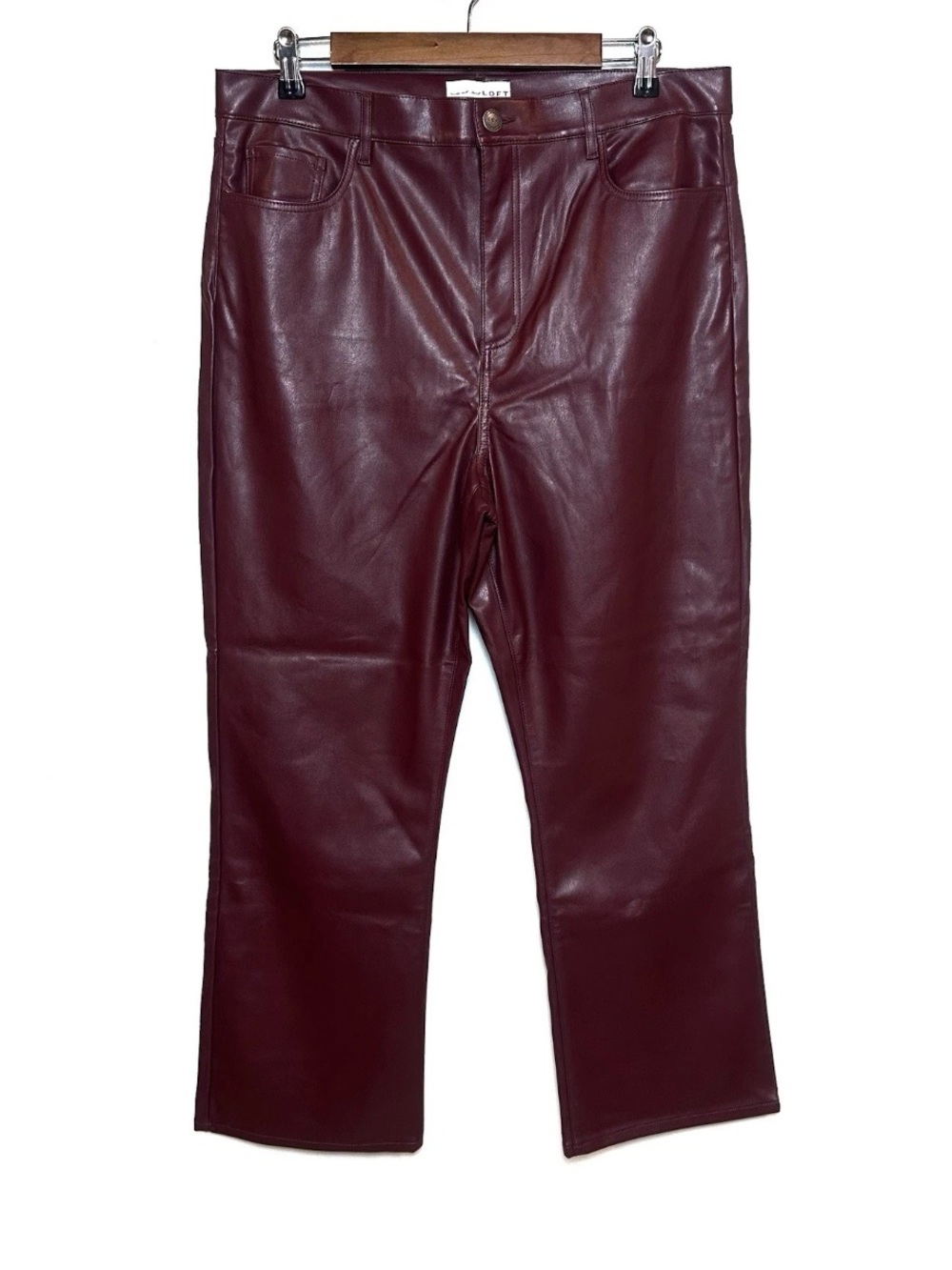 Loft Faux Leather Pants Burgundy Wine Red High Rise Crop Length